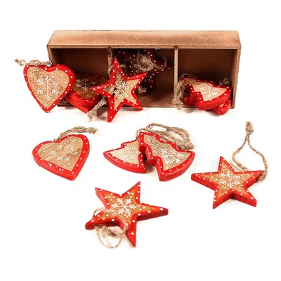 Украшения подвесные Stars/Trees/Hearts, деверевянные, в подарочной коробке, 12 шт. / Бренд: EnjoyMe /