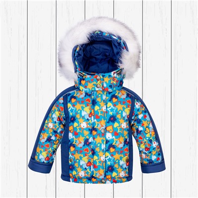 Детский синий зимний костюм расцветки звезды: куртка и полукомбинезон арт.40-003-синий_звезды