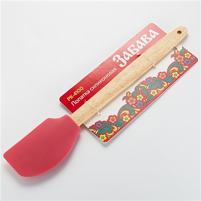 Лопатка 29,5 см силиконовая с деревянной ручкой ЗАБАВА РК-4100 темно-розовая