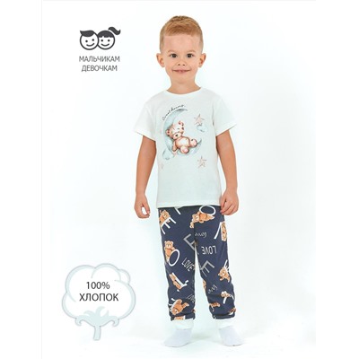 Пижама детская c брюками KETMIN МИШКА LOVE цв.Синий (Футболка/Брюки)