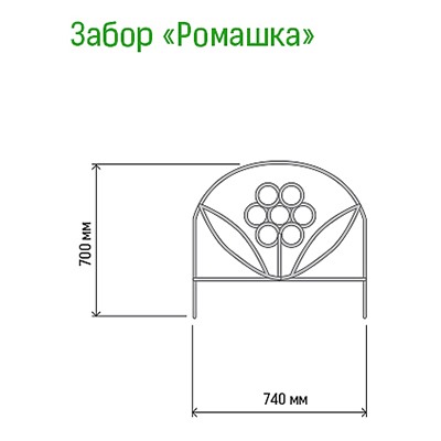 Заборчик-ограждение металлический "Ромашка" 70х74см, труба д1см, 5 секций 3,7м, окрашенный (Россия)