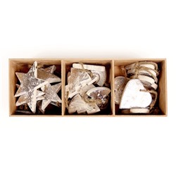 Украшения подвесные Silver Stars/Trees/Hearts, деревянные, в подарочной коробке, 24 шт. / Бренд: EnjoyMe /