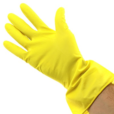 Перчатки резиновые размер S "Хозяюшка" с х/б напылением, 50гр, желтый (Китай)