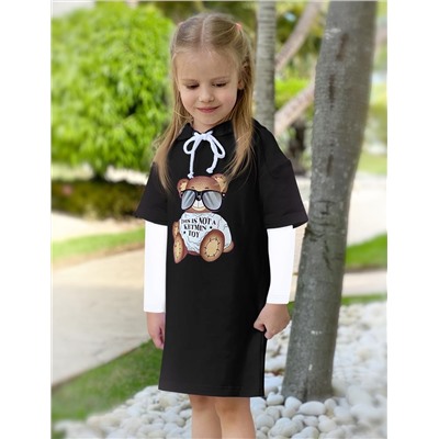 Платье-Туника для девочки KETMIN МИШКА TOY цв.Чёрный (длинный рукав)