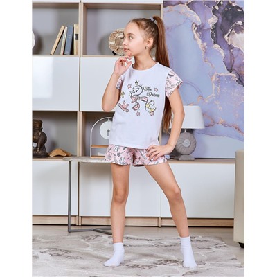 Пижама детская KETMIN LITTIE PRINCESS цв.Белый/Розовый (Футболка/Шорты)