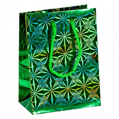 Пакет подарочный 11х15х7см голографический зеленый ПАК4-001 min=10штук