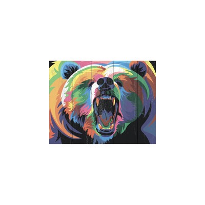 "ФРЕЯ" PKW-1 01 Набор для раскрашивания по номерам (по дереву) 40 х 50 см "Медведь в стиле поп-арт"