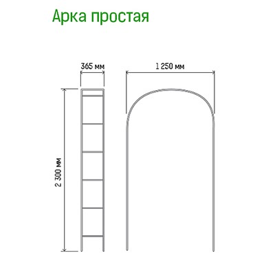 Арка для вьющихся растений "Простая" 230х36,5см, дуга 125см, труба д1,6см, разборная, металл, зеленая эмаль (Россия)