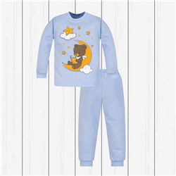 Пижама детская с принтом (футер) арт.802п-голубой_мишка_на_луне