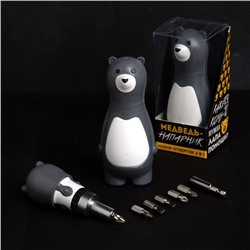 Подарочный набор инструментов "Медведь-напарник", подарочная упаковка, набор бит 7 шт, держатель для бит