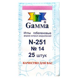 Иглы для шитья ручные "Gamma" гобеленовые №14 N-251 в конверте 25 шт. в конверте/острие закругл.