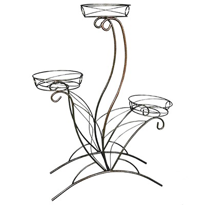 Стойка для цветов напольная "Лотос 3" 71х24х91см, на 3 горшка д20см, металл, медный антик (Россия)