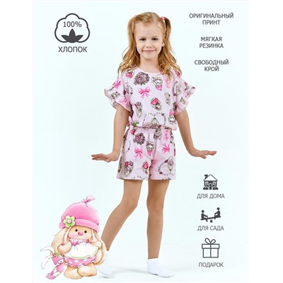 Пижама детская KETMIN ЗАЙЧИКИ цв. Розовый (Футболка/Шорты)